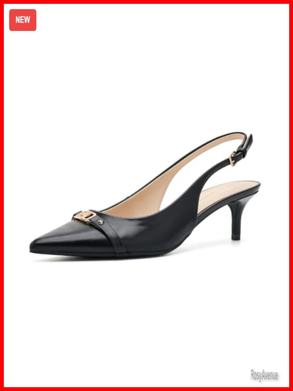 Faux Leather Slingback Kitten Heel Pointed Toe Pump